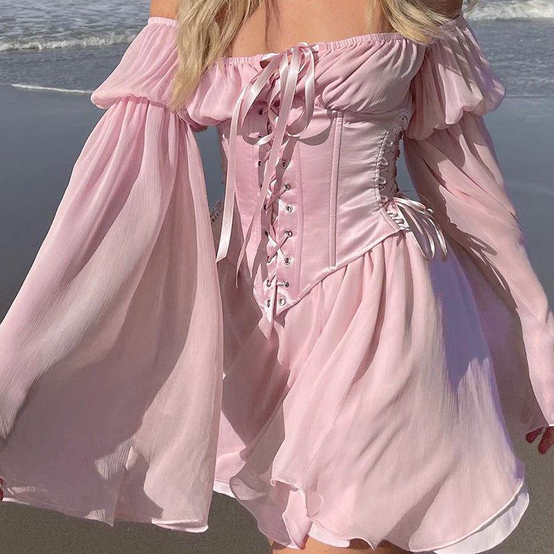 JY21154 Chiffon corset one-shoulder dress suit corset dress European and American French retro skirt