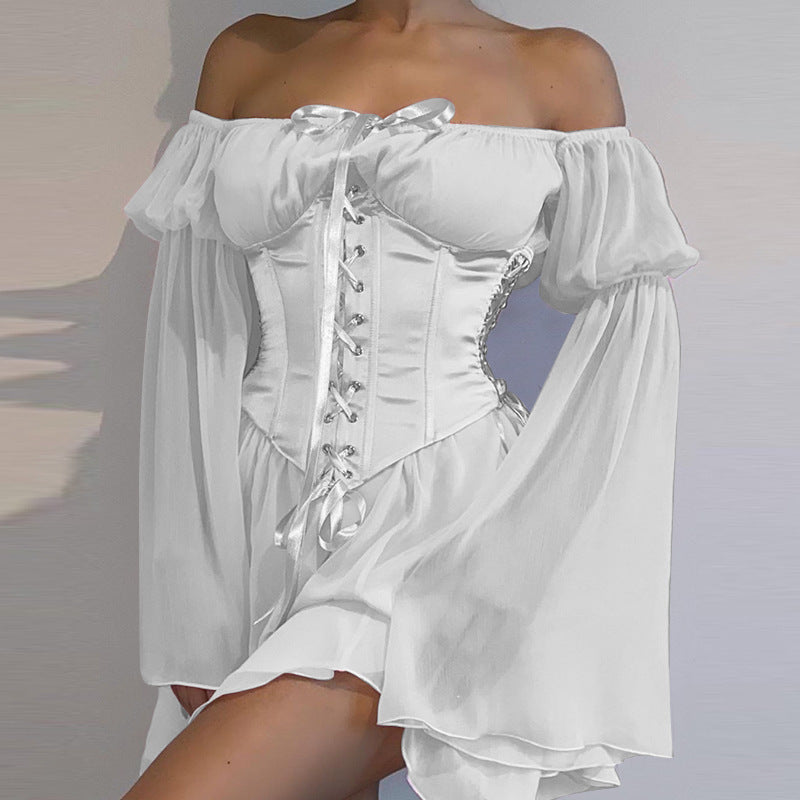 JY21154 Chiffon corset one-shoulder dress suit corset dress European and American French retro skirt