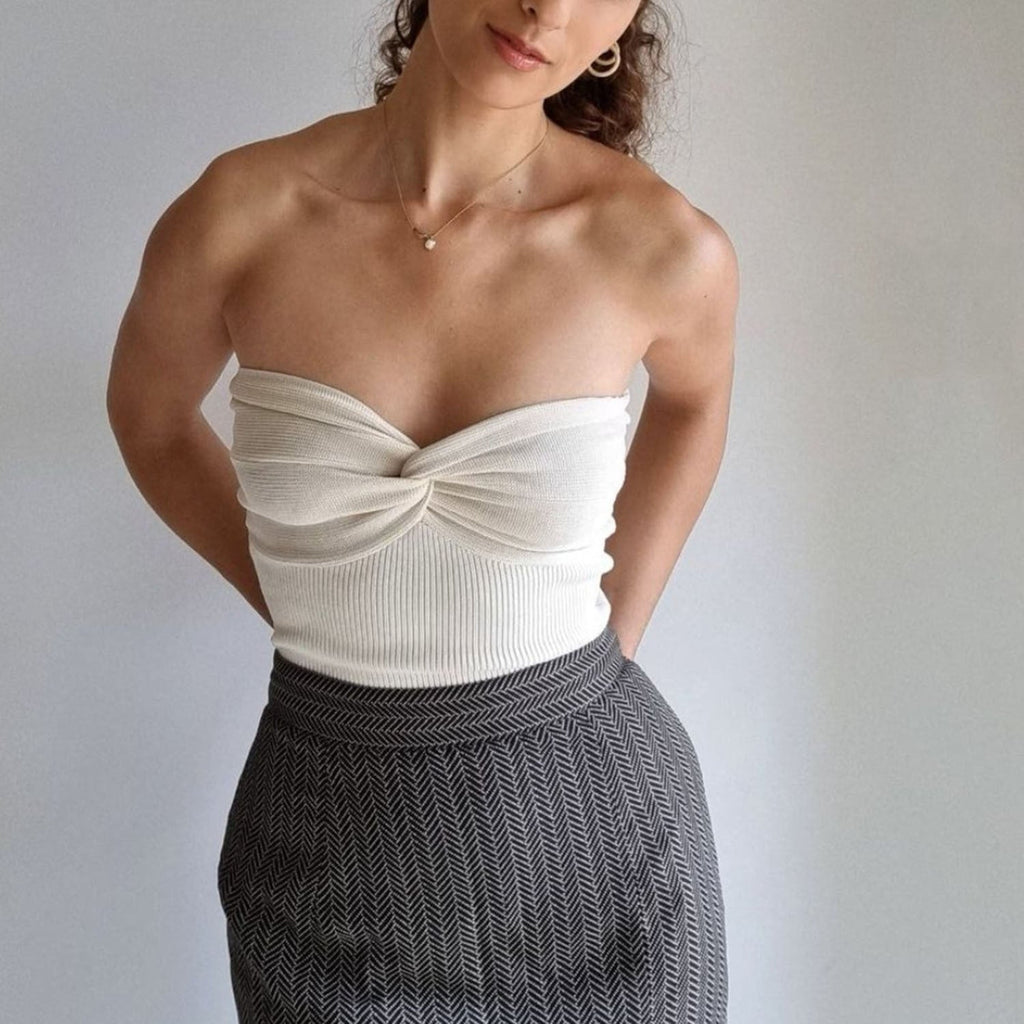 Summer Solid Knitted Knot Decor Top