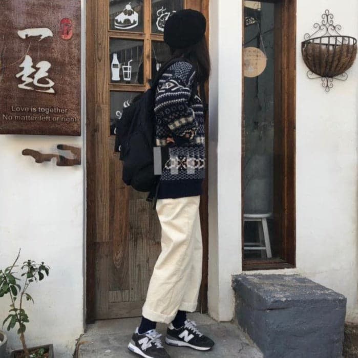 Indie Retro Knitted Jacquard Pullover Sweater