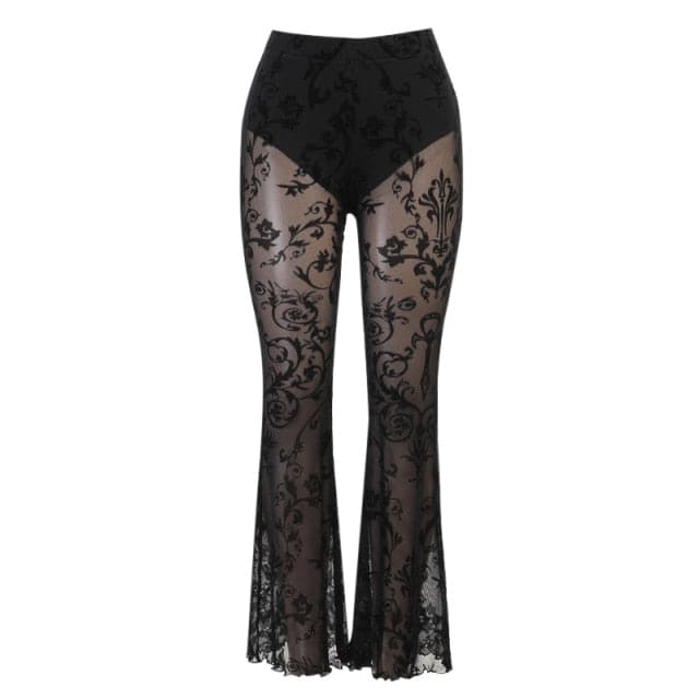 Goth Mesh Lace Hollow Out Flared Pants