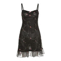 Black & Pink Sweet Flowery Embroidery A-Line Dress