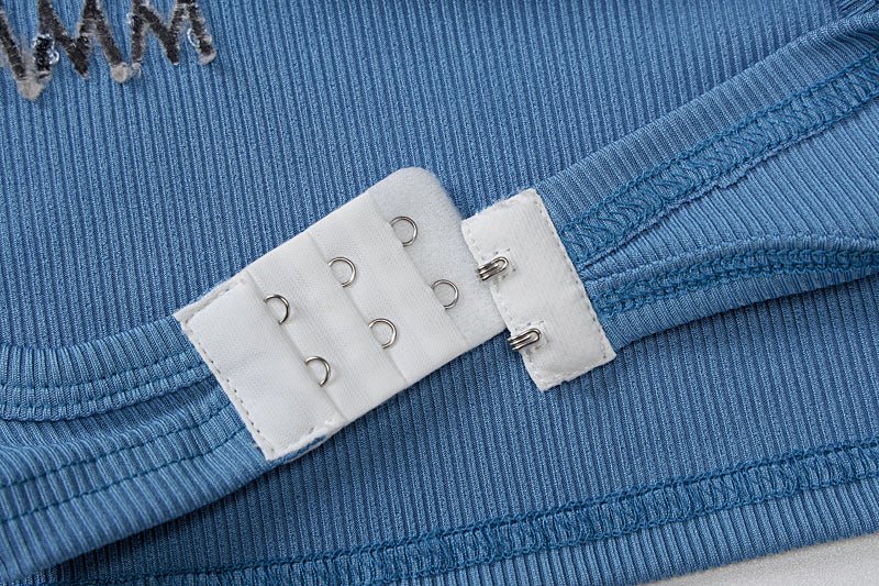 Solid Blue Long Sleeve Top Mini Skirt Set