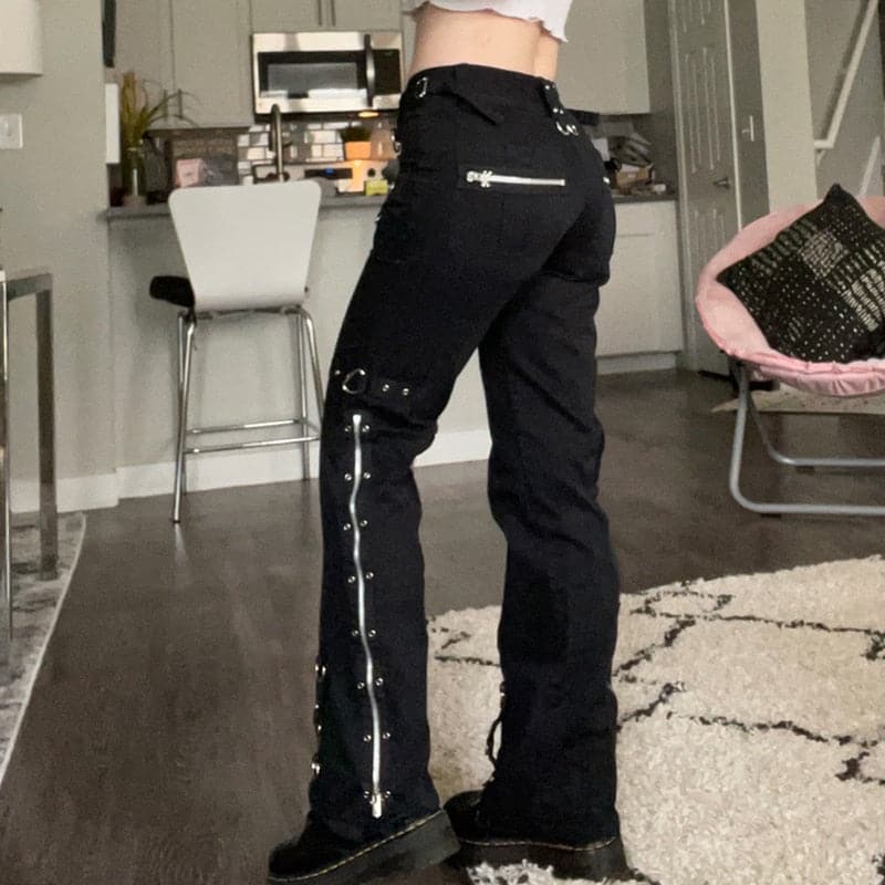 Punk Gothic Black Straight Rivets Pants
