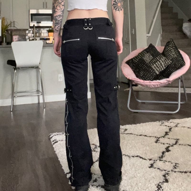 Punk Gothic Black Straight Rivets Pants