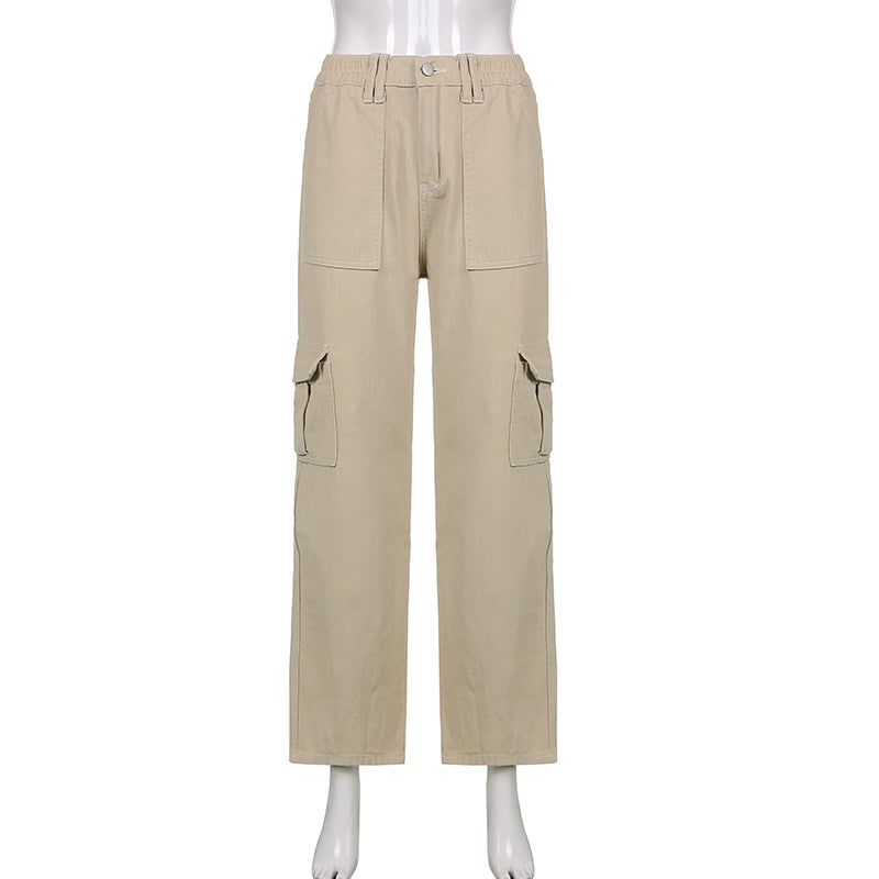 Khaki High Waisted Baggy Cargo Jeans