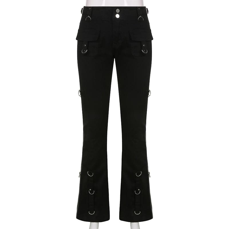 Punk Gothic Black Straight Rivets Pants