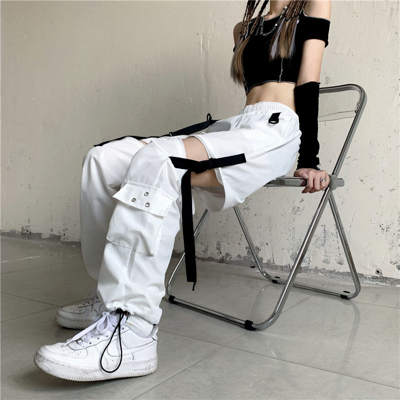 Cyber Goth White Cut-Out Cargo Pants