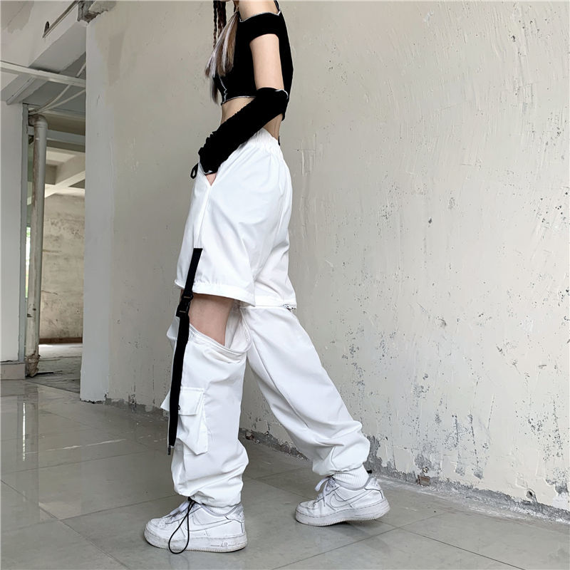 Cyber Goth White Cut-Out Cargo Pants