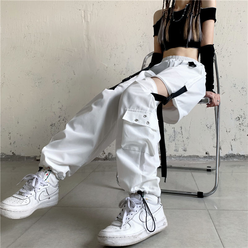 Cyber Goth White Cut-Out Cargo Pants