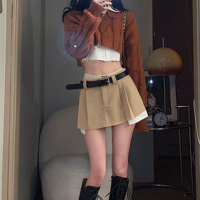 Y2K Solid Khaki Mini Skirt