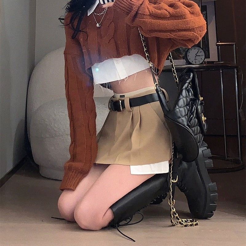 Y2K Solid Khaki Mini Skirt